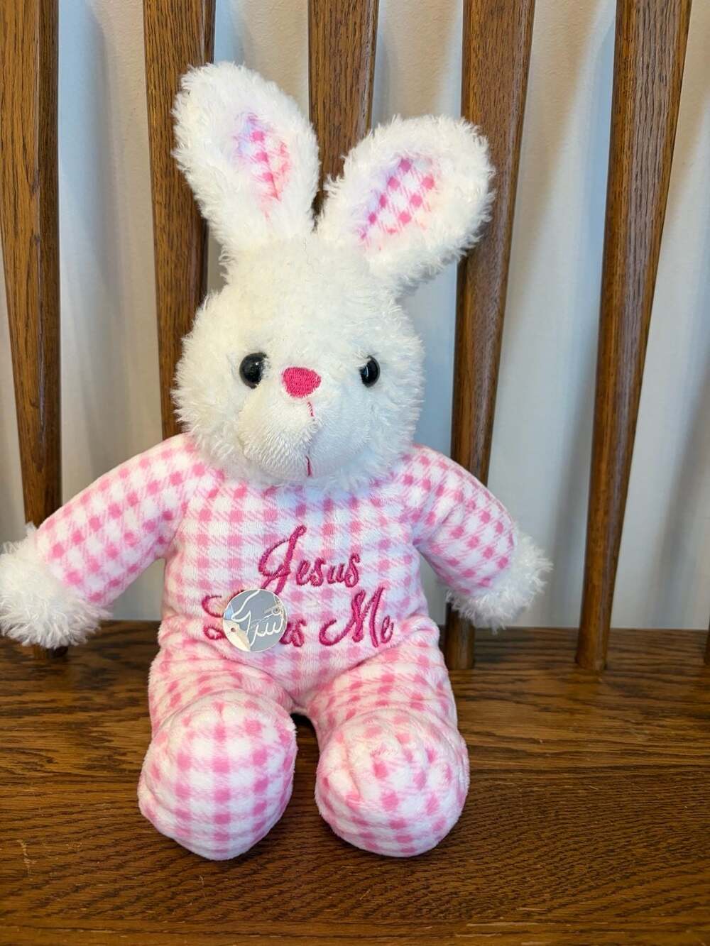 Dan Dee Collector's Choice Jesus Loves Me Pink Gingham Bunny Plush